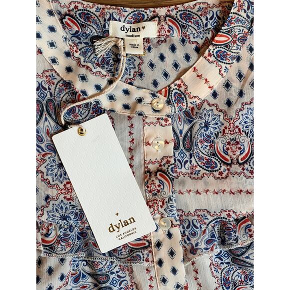 Dylan Long Sleeve Ruffle Trim Button Down Blouse Top Paisley Print - Picture 5 of 7